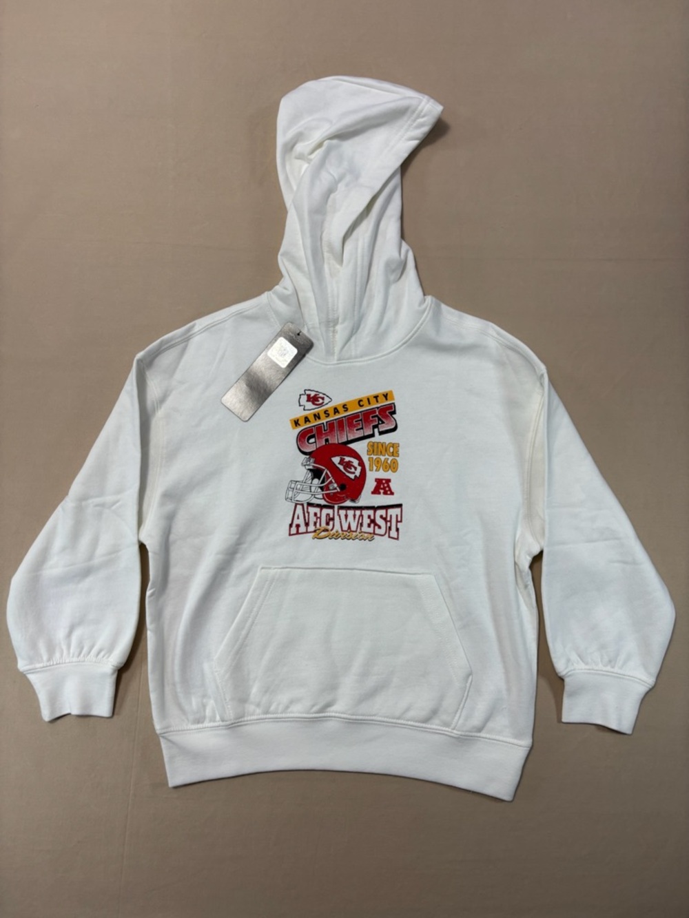 Team Apparel NFL White Chiefs Football Graphic Hooded Sweatshirt Boys Size Small
